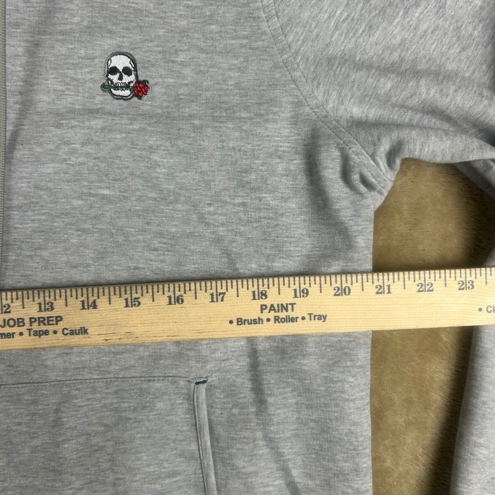 Robert Graham Mens Gray Skull Rose Embroidered Full Zip‎ Hoodie Classic Fit L